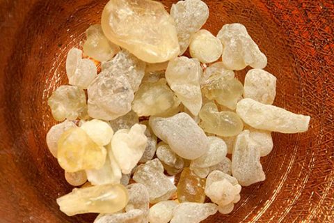 Bowl filled with pieces of frankincense