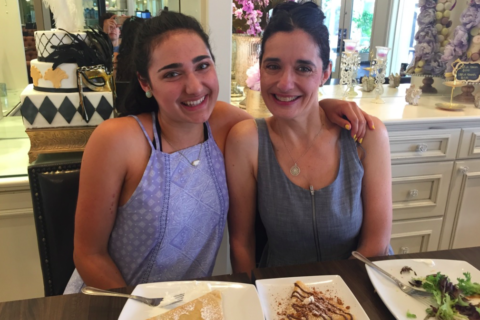 Lauren and her mother laughing and smiling.